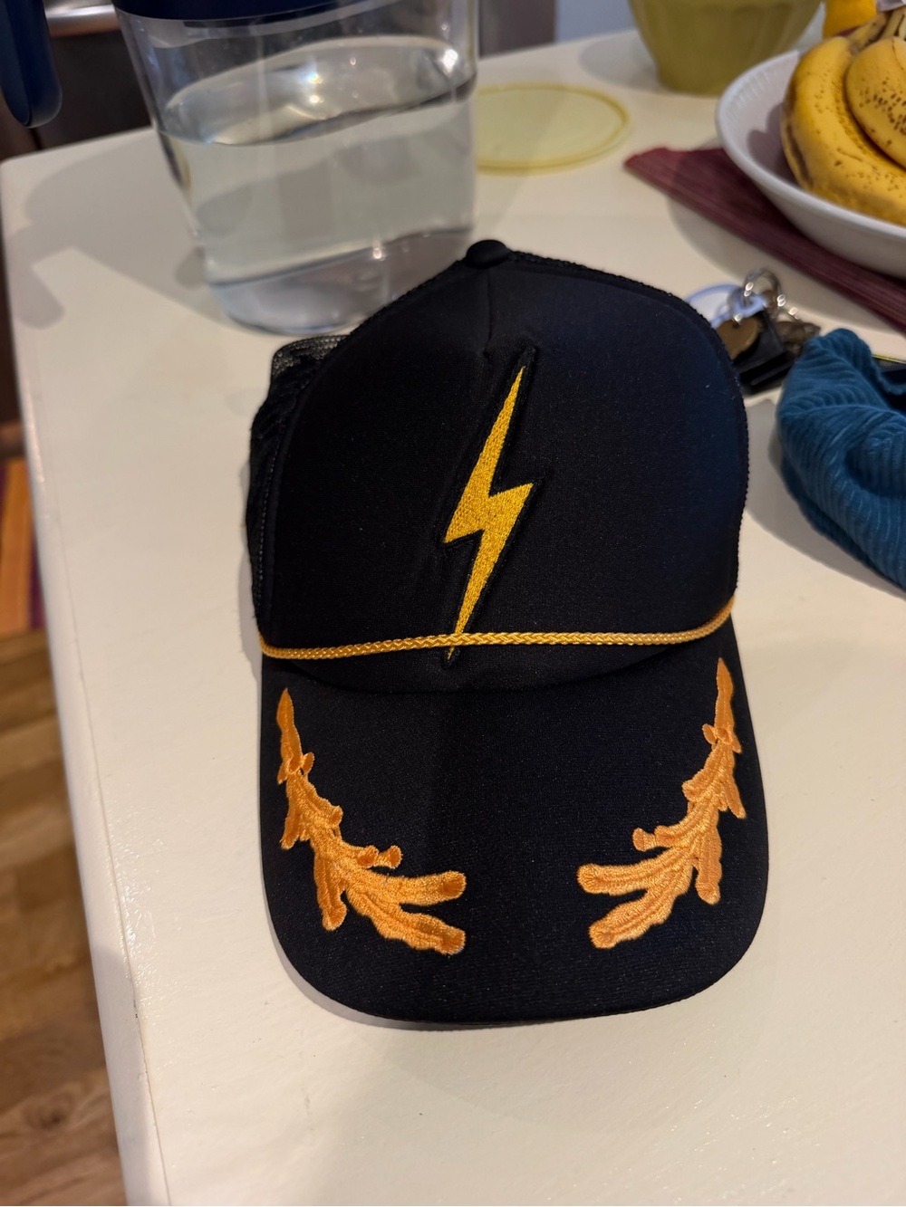 AVIATOR NATION Black and Gold Lightning Embroidered Cap